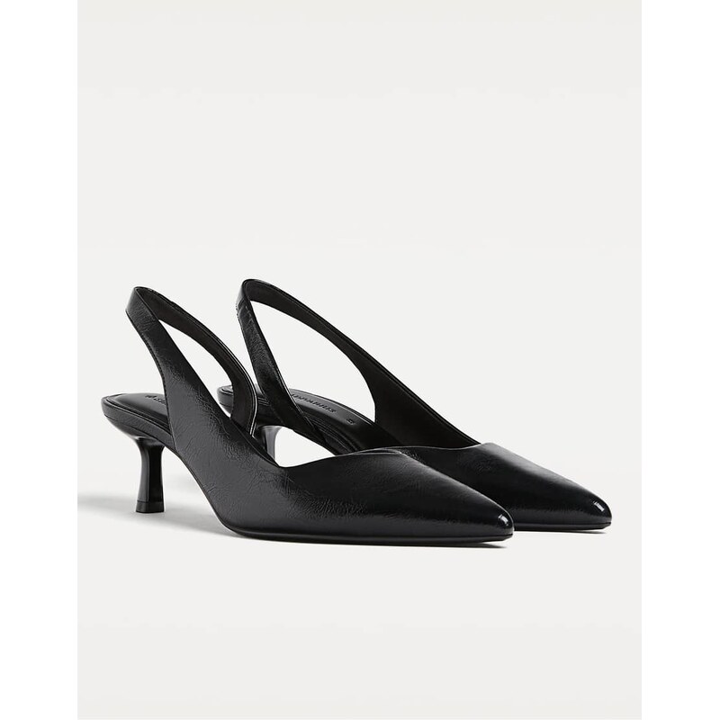 Stradivarius kitten heel slingback in black in black