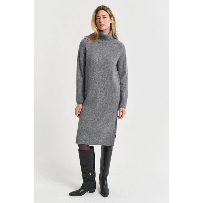 ŠATY GANT DETAIL TURTLENECK DRESS CHARCOAL MELANGE