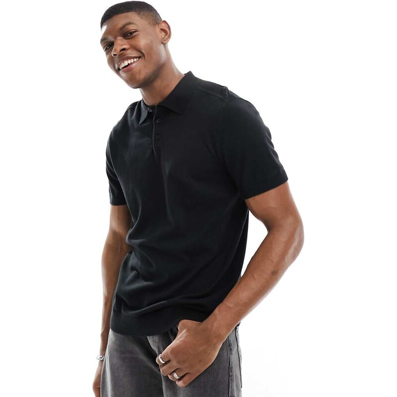 Selected knitted polo in black