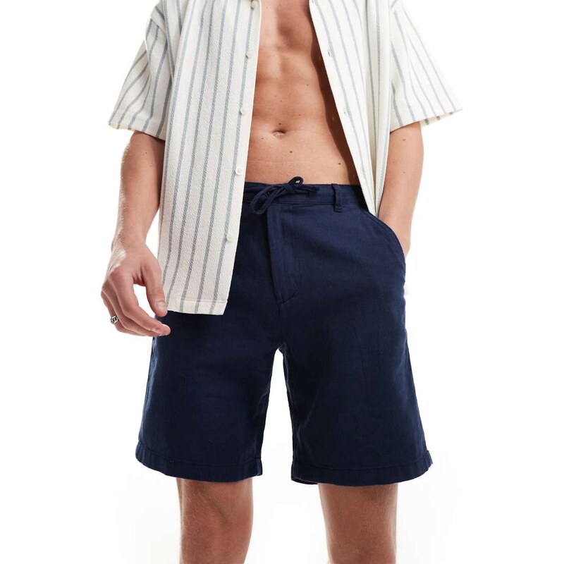 Selected linen mix shorts in navy