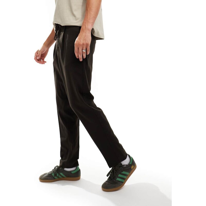Selected relaxed tapered fit waistband trouser in brown