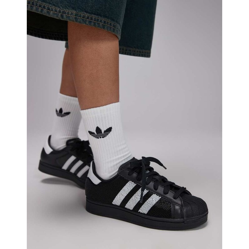 adidas Originals Superstar II beaded trainers in black and white