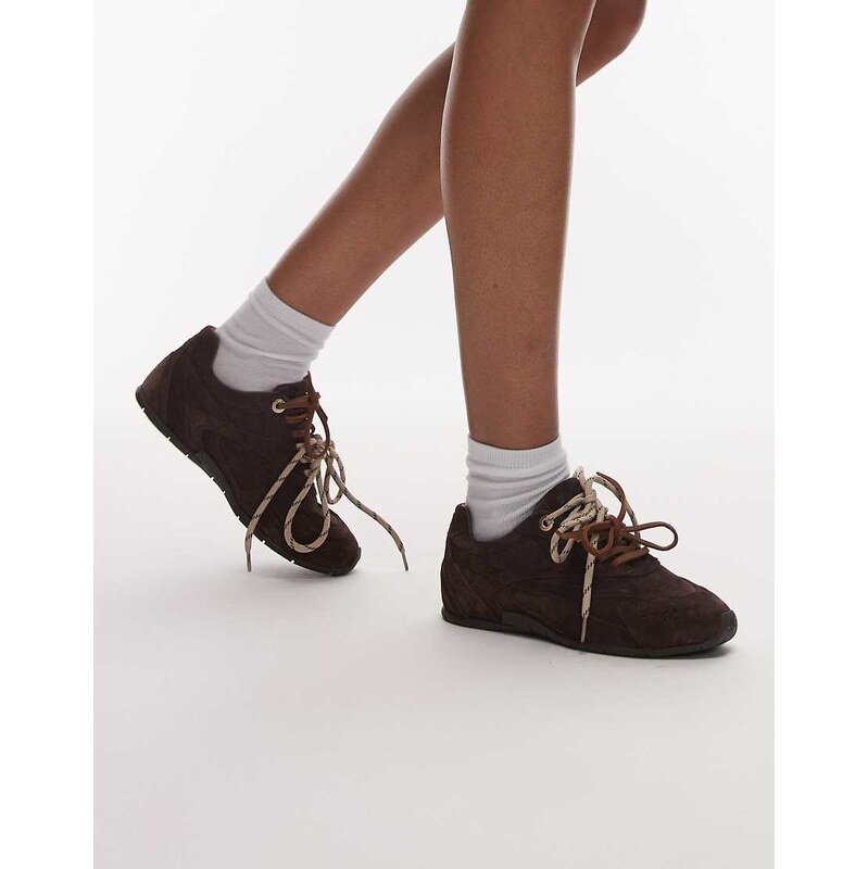 Bronx Myr-aa lace up trainers in chocolate suede-Brown 108150965