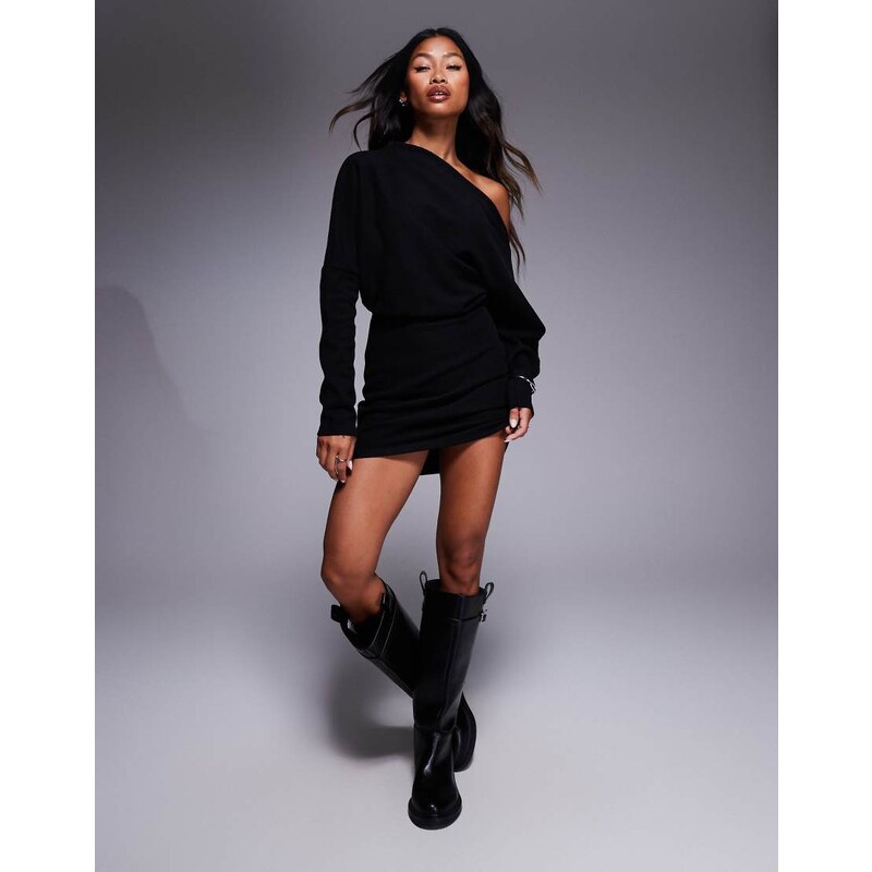 ASOS DESIGN supersoft long sleeve fallen shoulder mini dress in