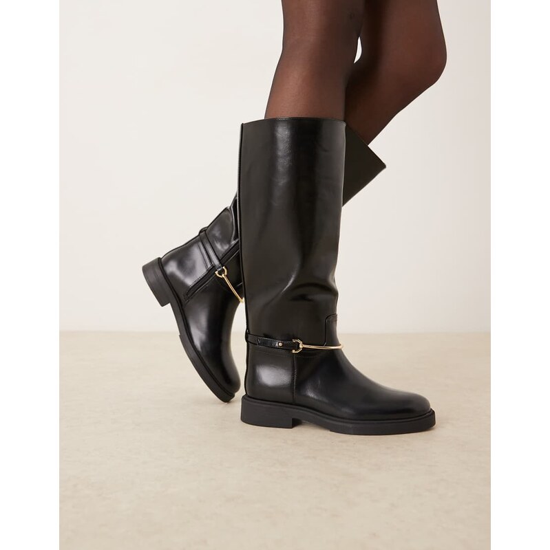 ASOS DESIGN Cole flat riding knee boots in black with trim