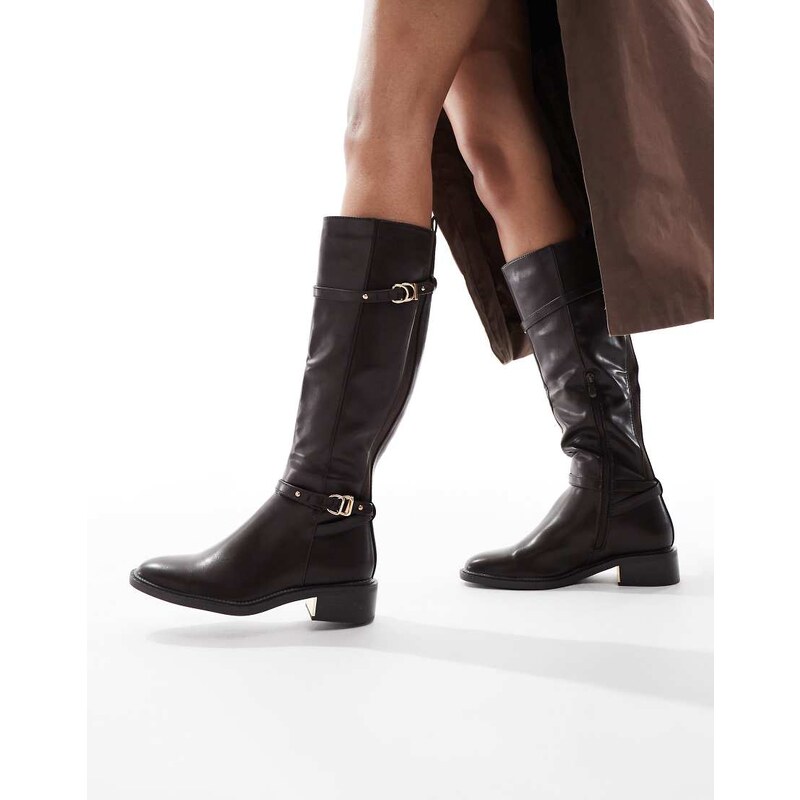 SEQWL Latte buckle detail refined riding boots in chocolate