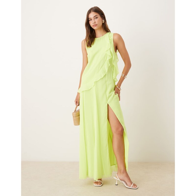 ASOS DESIGN racer ruffle shift maxi dress in lime green