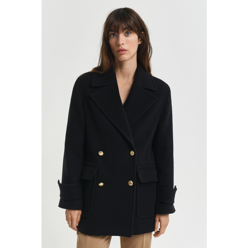 KABÁT GANT WOOL MID LENGTH PEACOAT BLACK