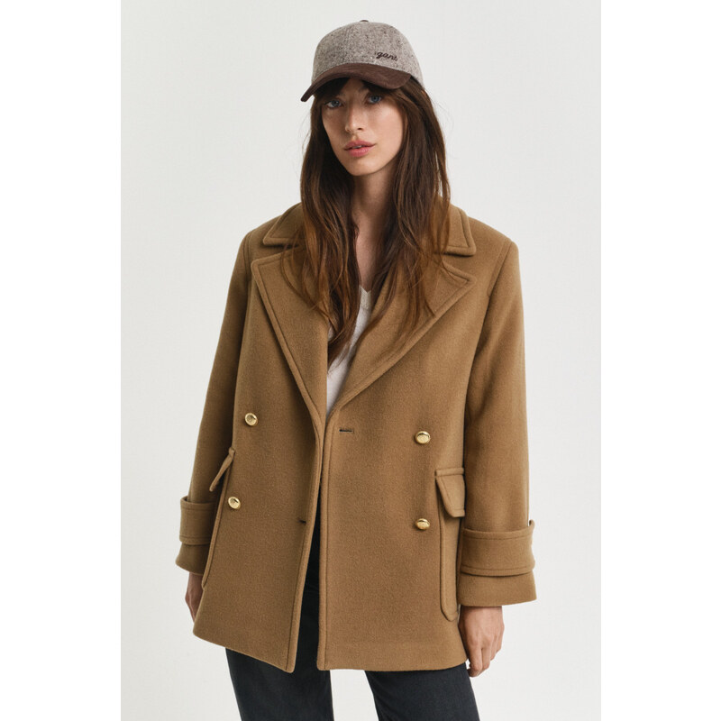 KABÁT GANT WOOL MID LENGTH PEACOAT ROASTED WALNUT