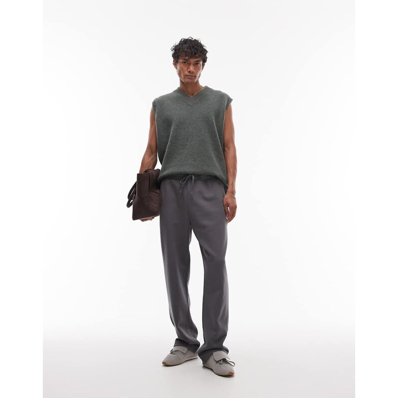 Topman heavyweight straight leg jogger in charcoal-Grey
