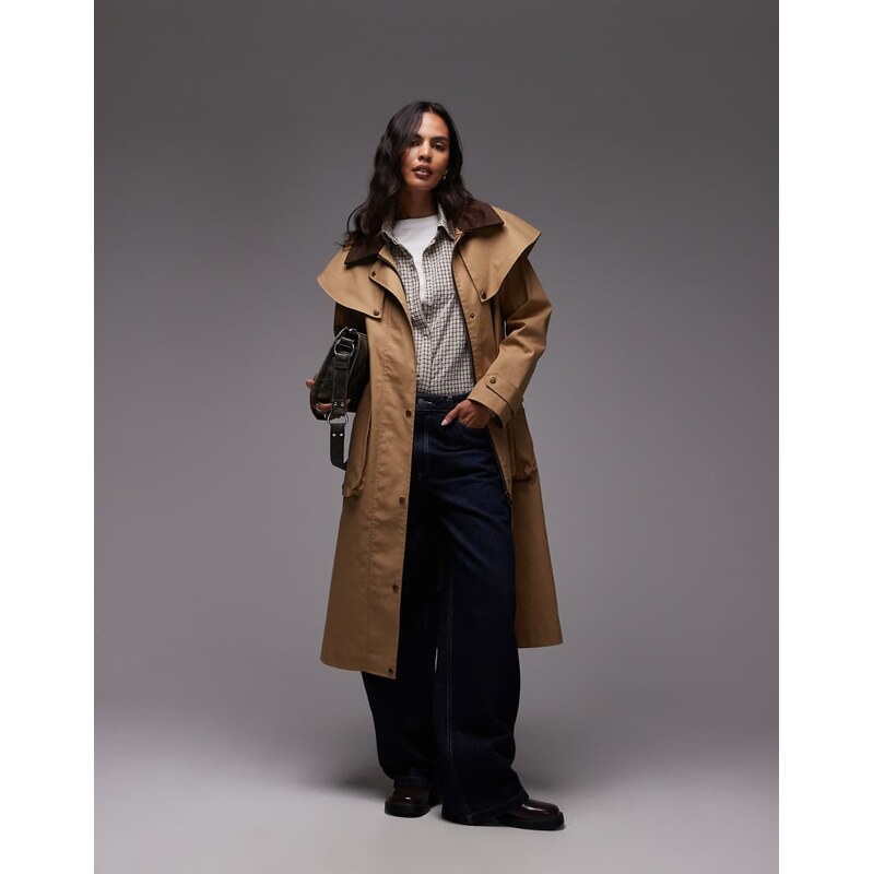 Urbancode cape detail longline rain mac in sand-Neutral 109067339