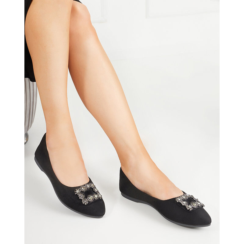 Resti Black womens eco-suede ballerinas with Linselisa