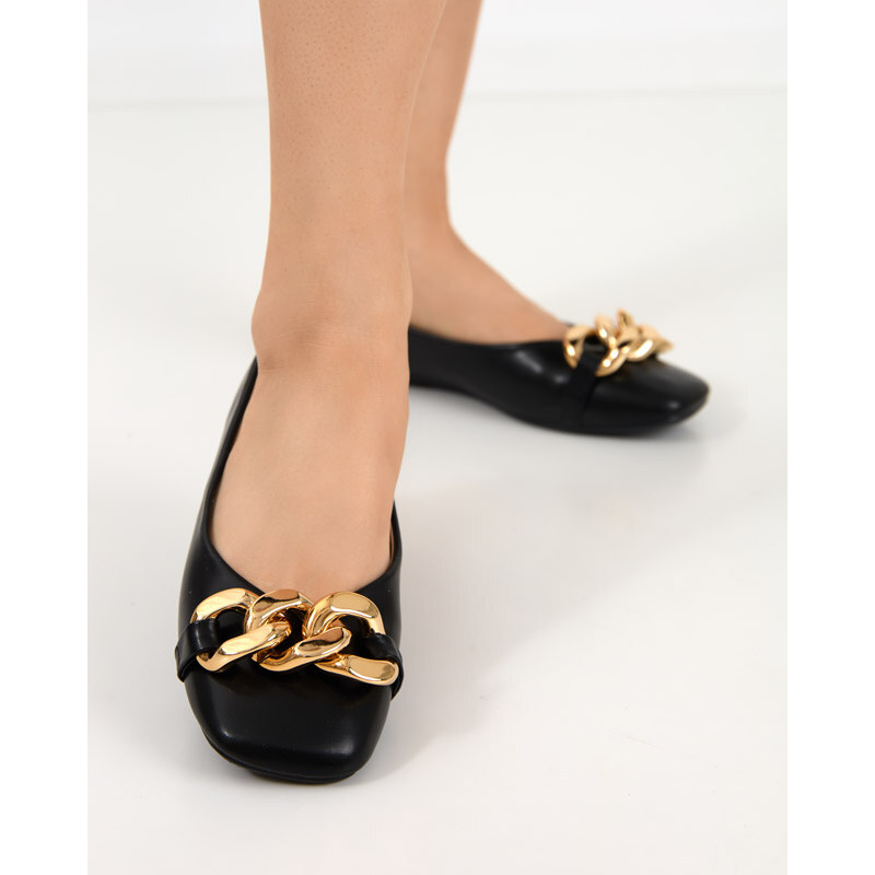 Resti Black womens eco-leather ballerinas with golden gassi