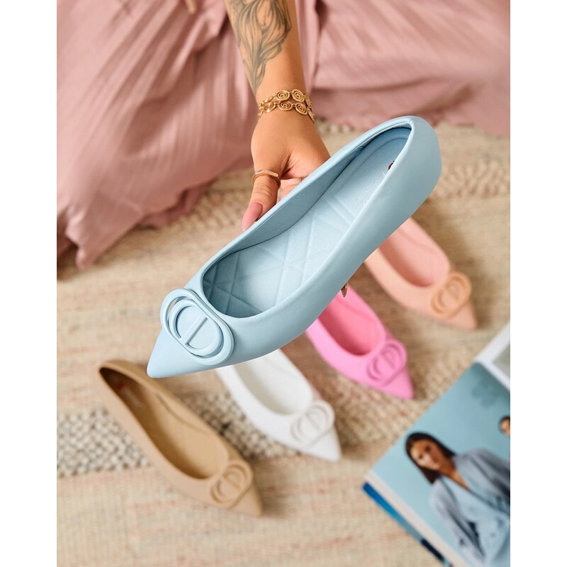 Resti Blue Womens Spike Ballerinas with Manixy Nose Decoration