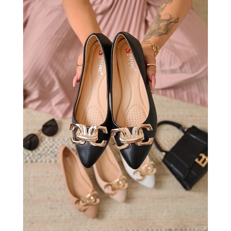 Resti Black womens pointed-toe ballerinas with embellishment on