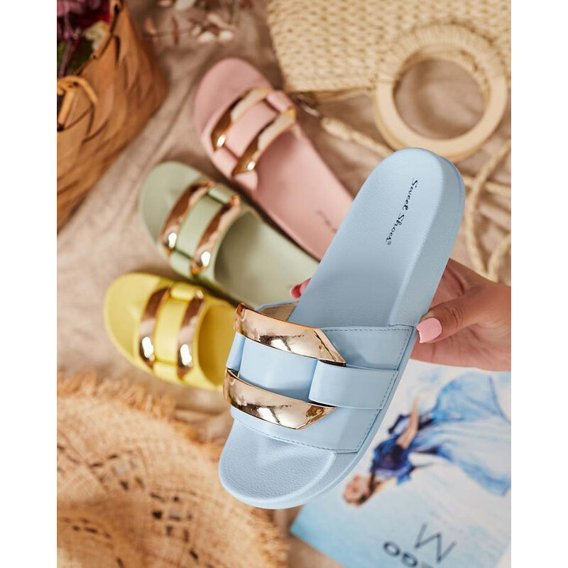 Resti Blue womens slippers with golden Serina ornament - Footwear 107949638