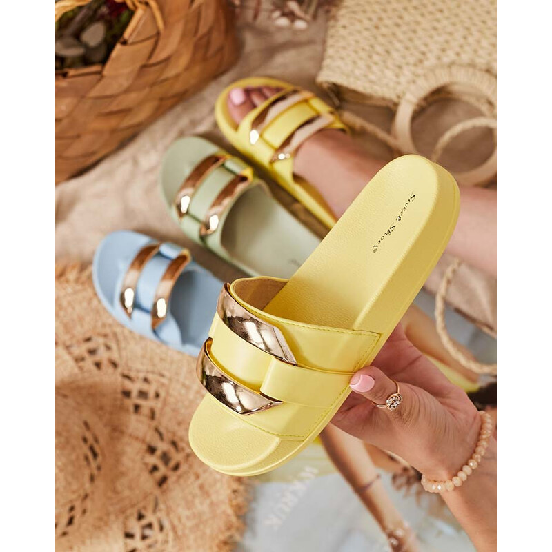 Resti Yellow womens slippers with gold ornament Serina - Footwear 107949640