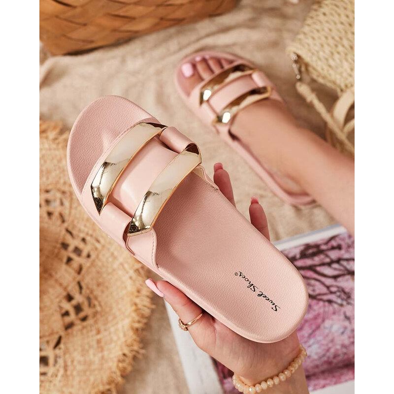 Resti Pink womens slippers with gold Serina ornament - Footwear 107949644