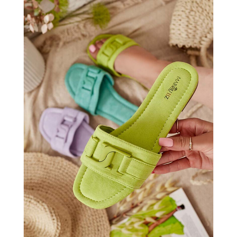 Resti Royalfashion Neon green womens flip-flops with buckle Rydr 107949670