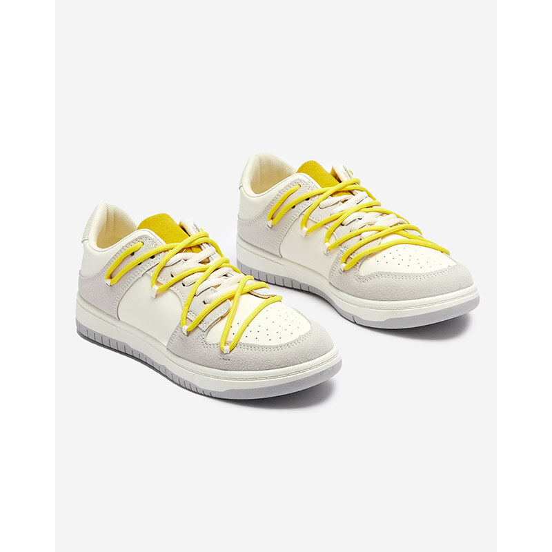 Resti White and gray womens sports sneakers with yellow laces