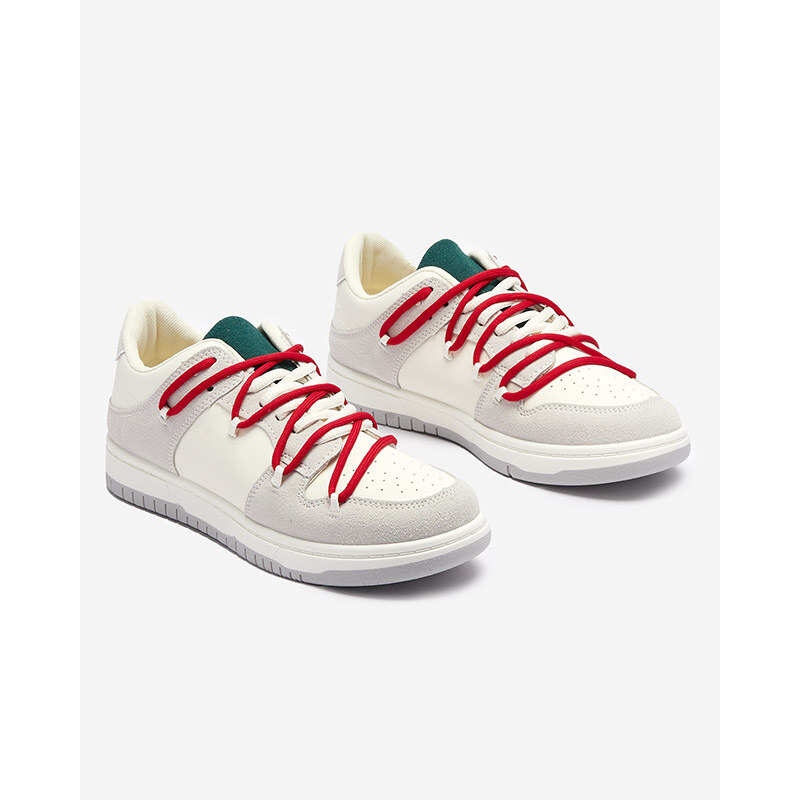 Resti White and gray womens sports sneakers with red laces
