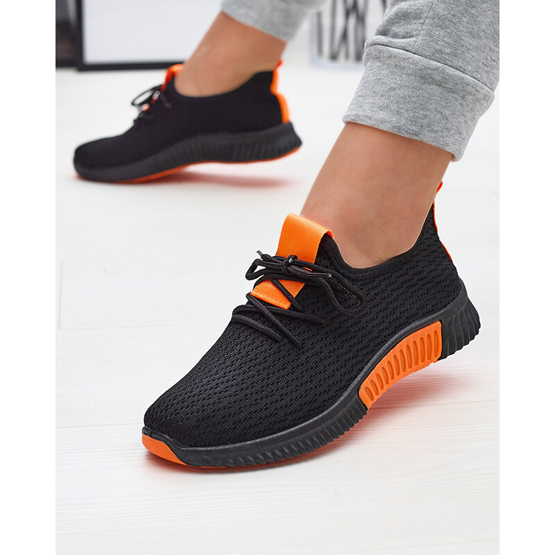 Resti Black womens sports shoes with orange inserts Keteti -