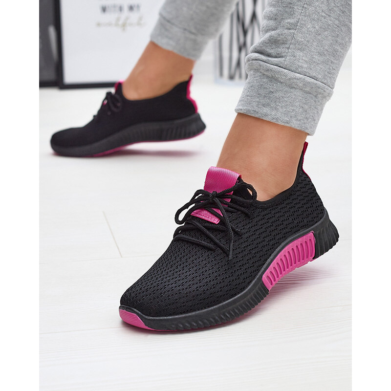 Resti Black womens sports shoes with fuchsia inserts Keteti -