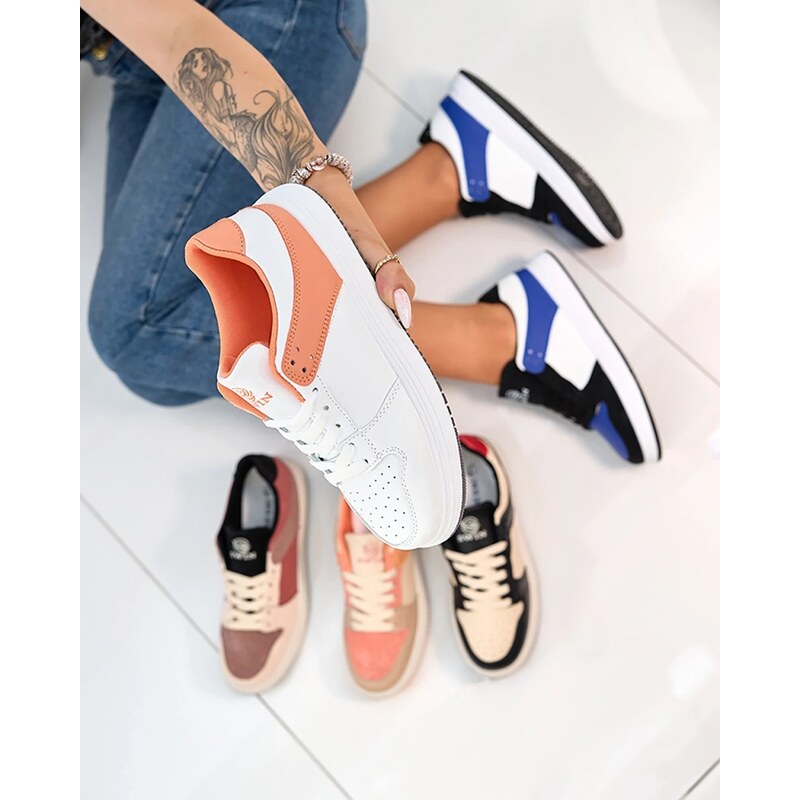 Resti White and orange womens sports shoes Elevace
