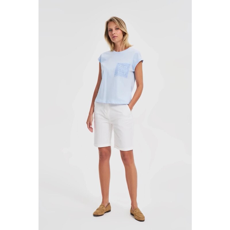 Marisse Blue Cotton T-Shirt With Pocket
