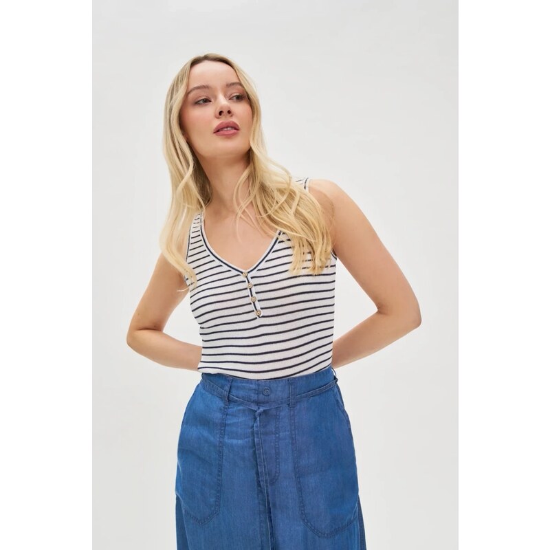 Marisse Womens T-Shirt L-Ts-4680 White_Navy