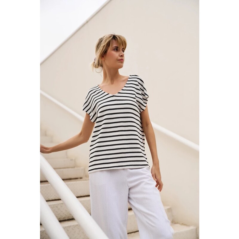 Marisse Womens T-Shirt L-Ts-4694 White_Black