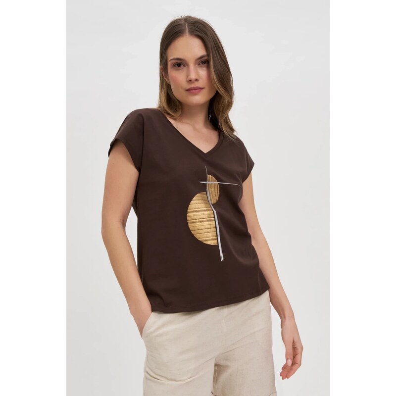 Marisse Brown Cotton T-Shirt