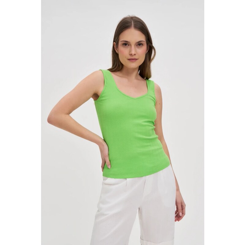 Marisse Green Ribbed Top