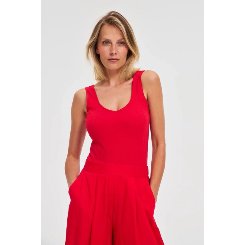 Marisse Red Ribbed Top