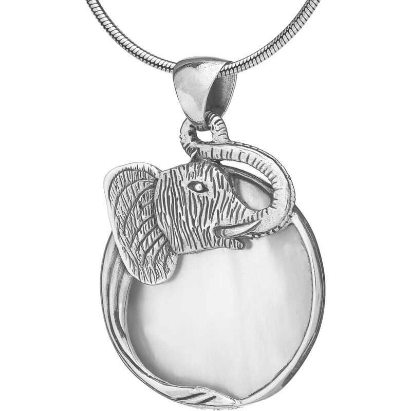 Buka Jewelry Stříbrný přívěsek s perletí Slon