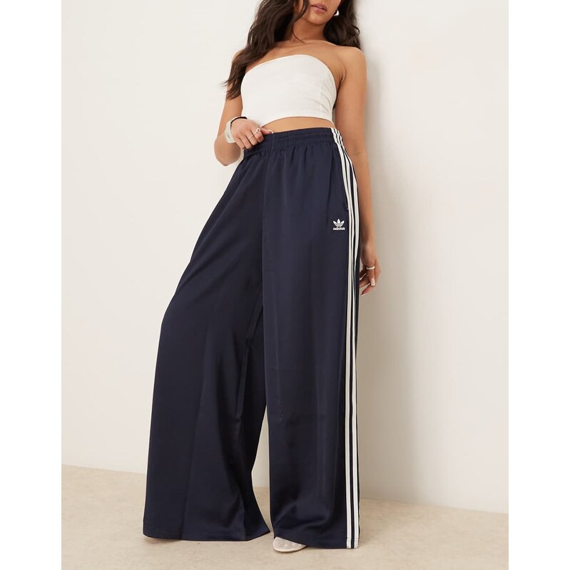 adidas Originals wide leg satin joggers in navy