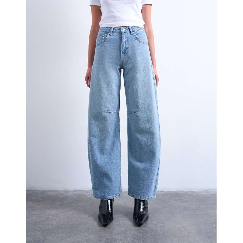 Topshop Barrel mid rise jean in bleach-Blue