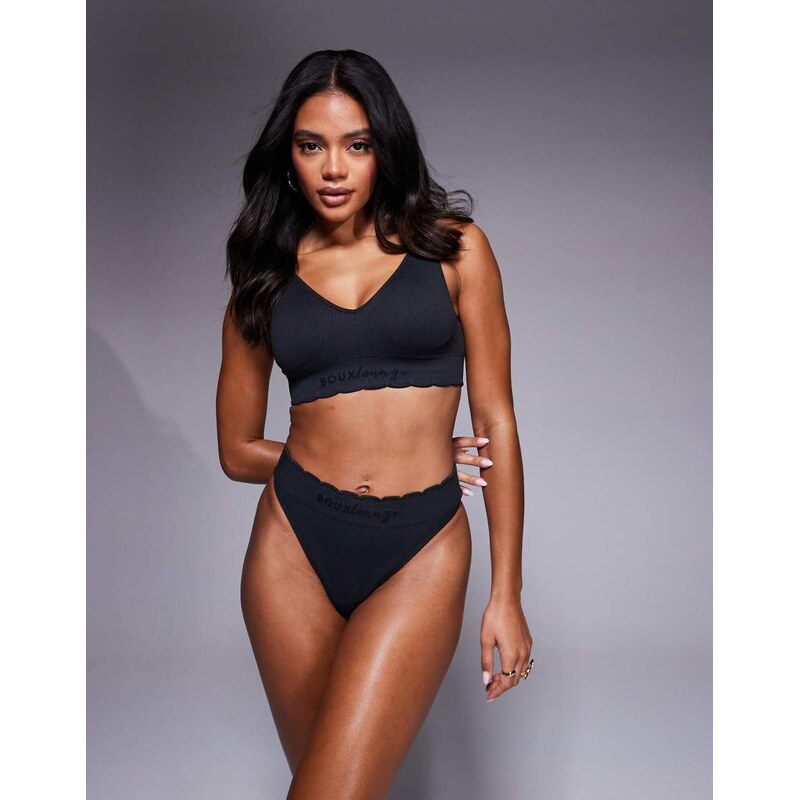 Boux Avenue scallop ribbed thong in black