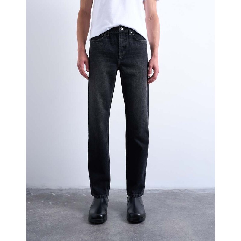 Topman rigid straight jean in washed black