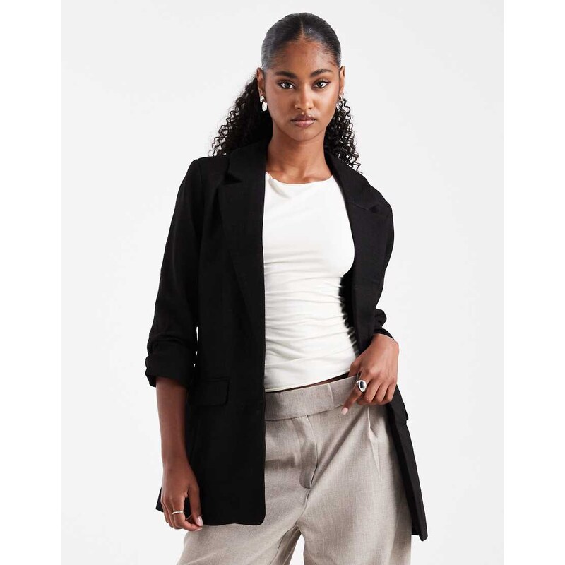 Vero Moda ruched sleeve blazer in black 109523721
