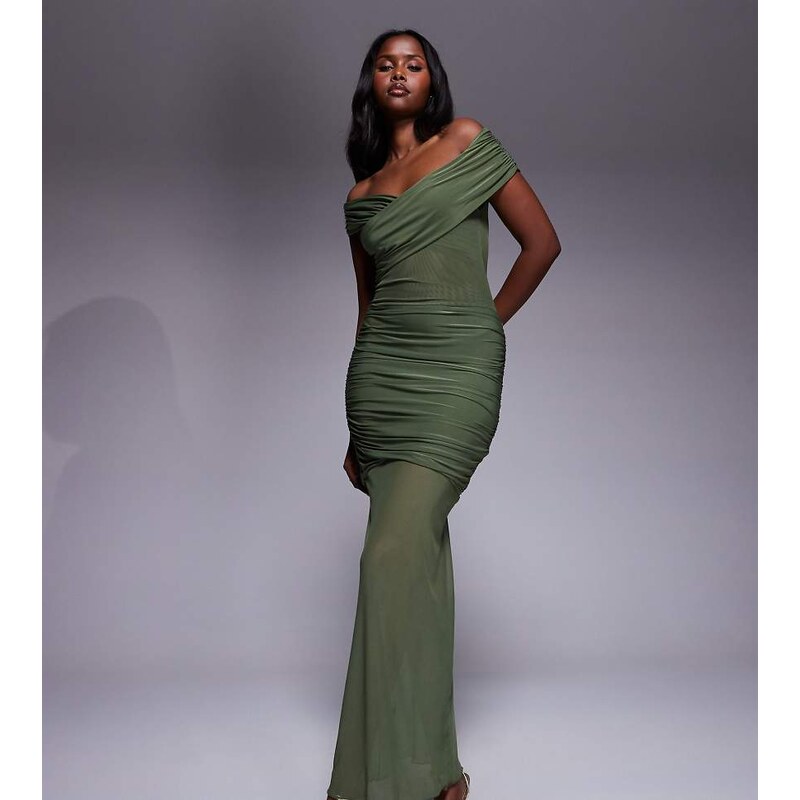 Kaiia exclusive double layered slinky off shoulder sheer mesh
