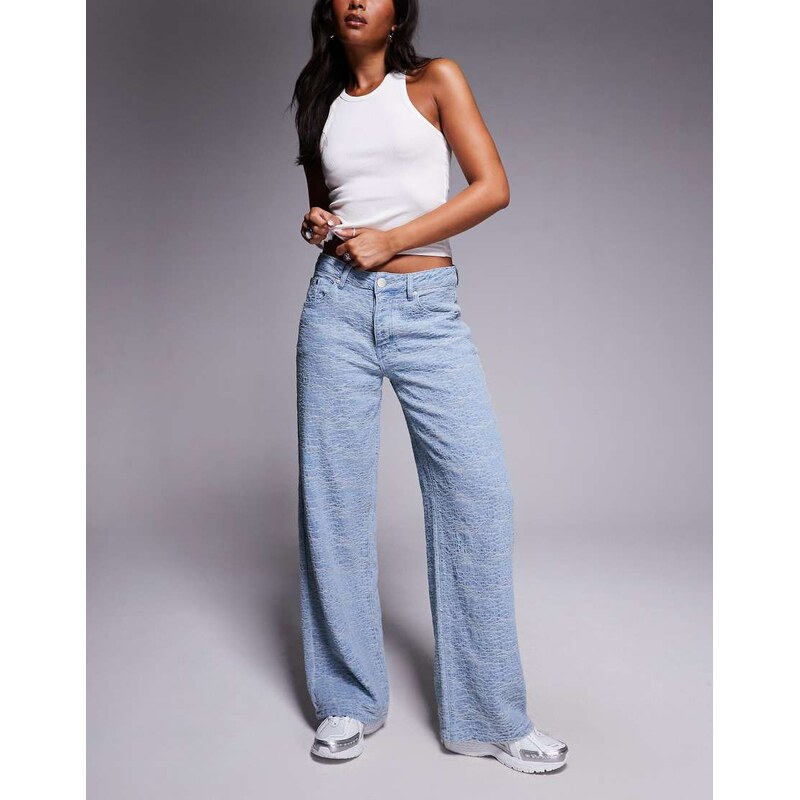 Liquor N Poker baggy jeans with embossed texture in light wash