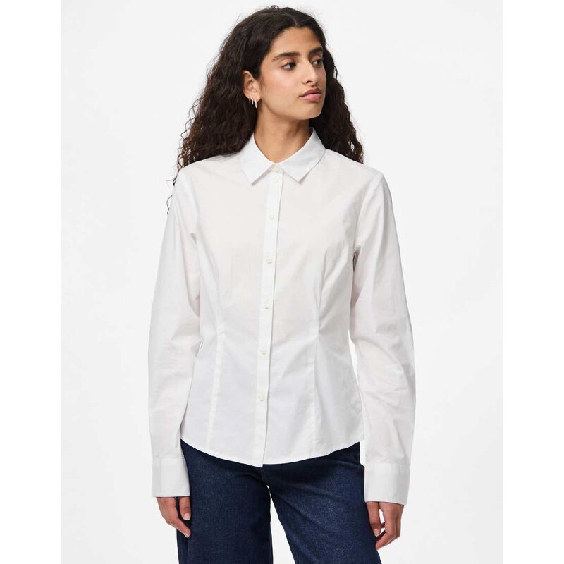 Pieces cinched waist shirt in white 112216809