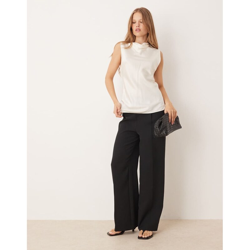 Mango satin look high neck draped sleeveless top in white 107954119