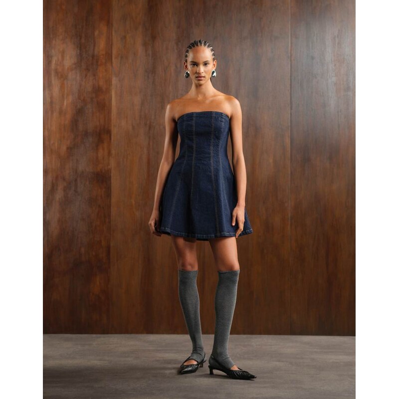 Abercrombie & Fitch bandeau denim a line mini dress in indigo-Blue 107954155