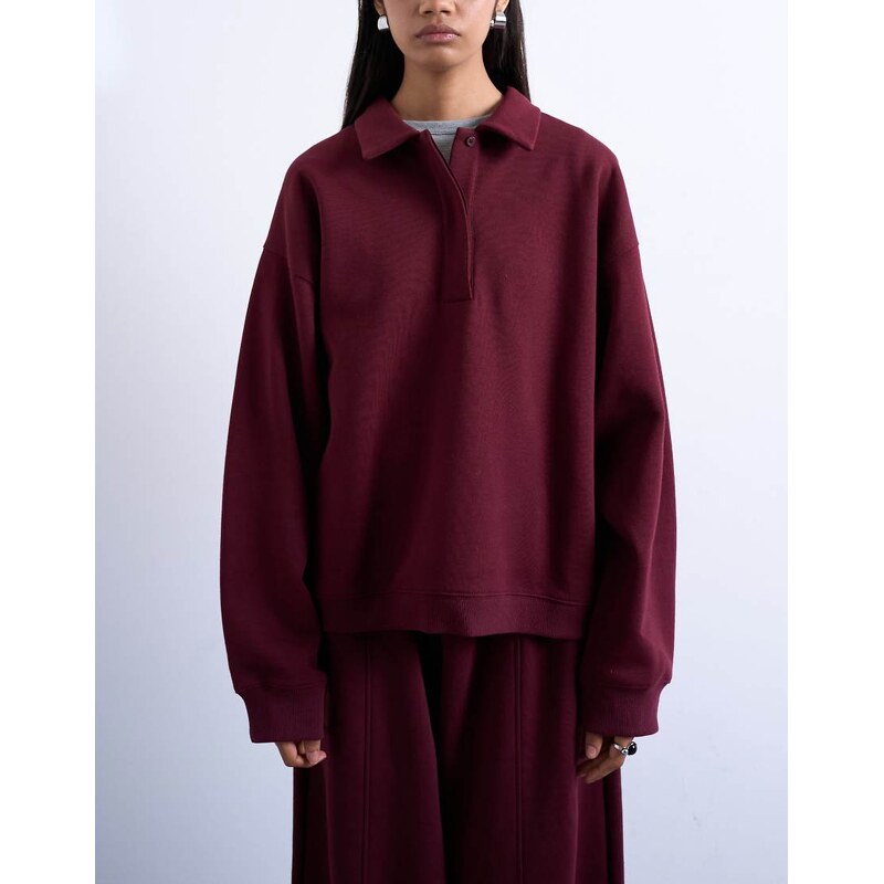 Topshop polo sweat in burgundy-Red 107953897