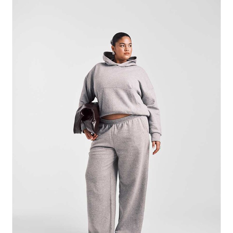 ASOS Curve ASOS DESIGN Curve wide leg brushback jogger in grey