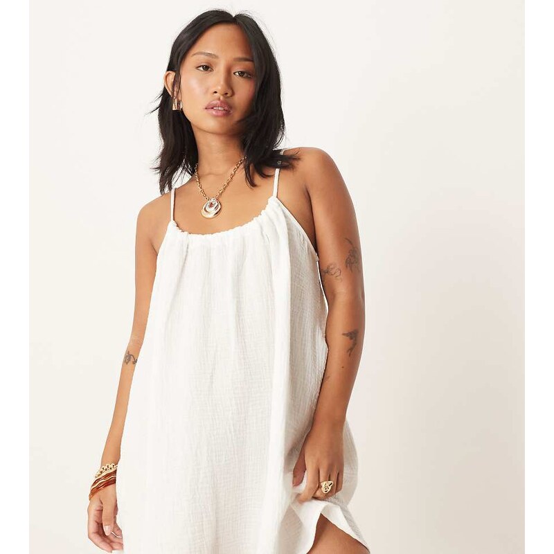 JDY Petite cheesecloth mini dress in white