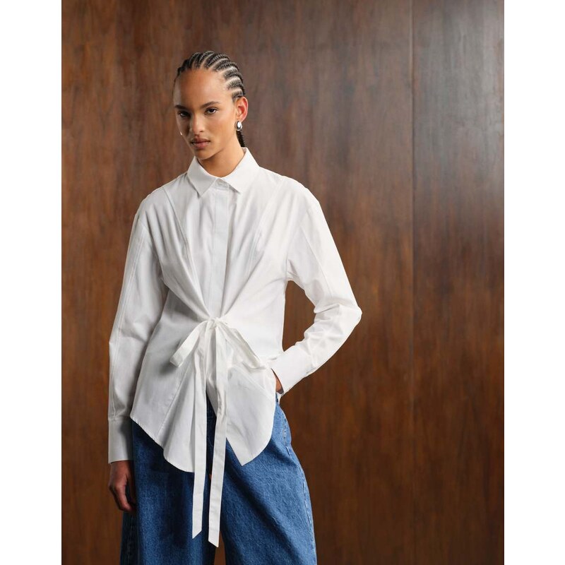 ASOS DESIGN adjustable cinched back shirt in white 107954040