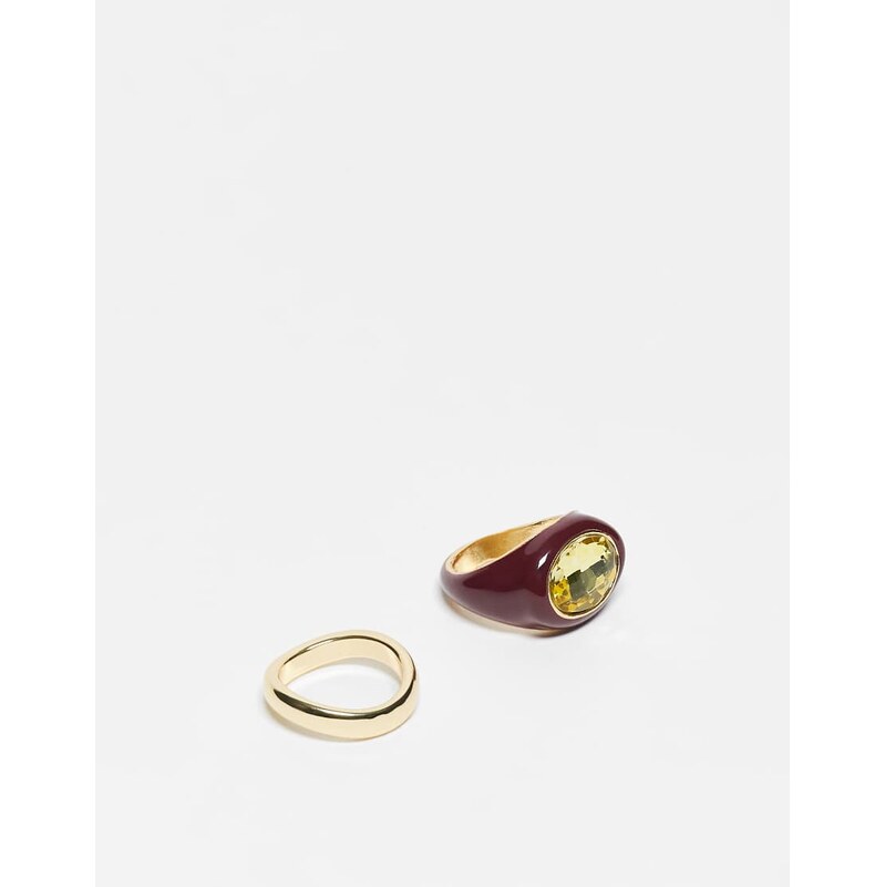 ASOS DESIGN 2 pack of rings with acrylic covered ring with coloured 109316125